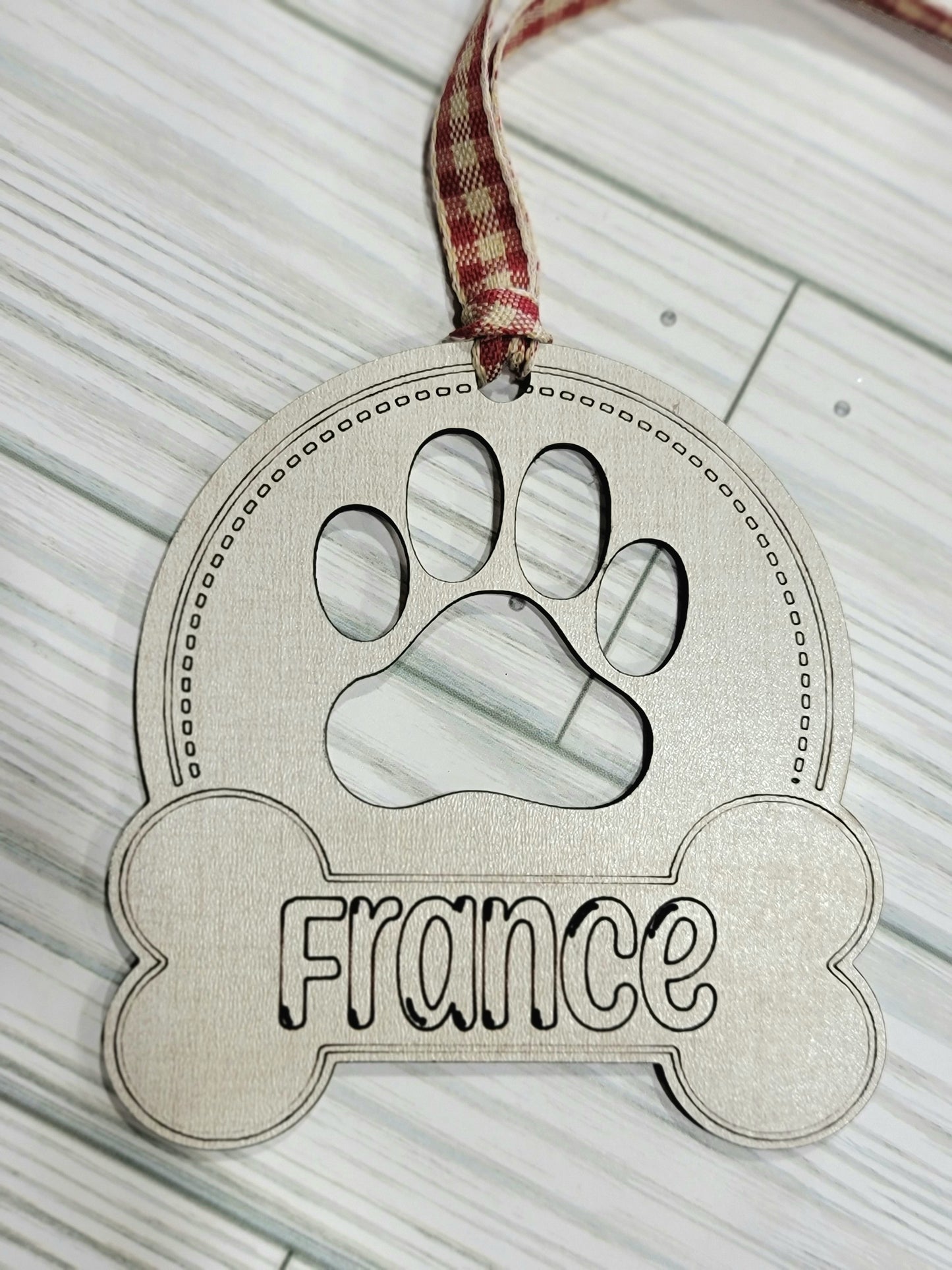 Dog Ornament, Stocking Tag, Linen