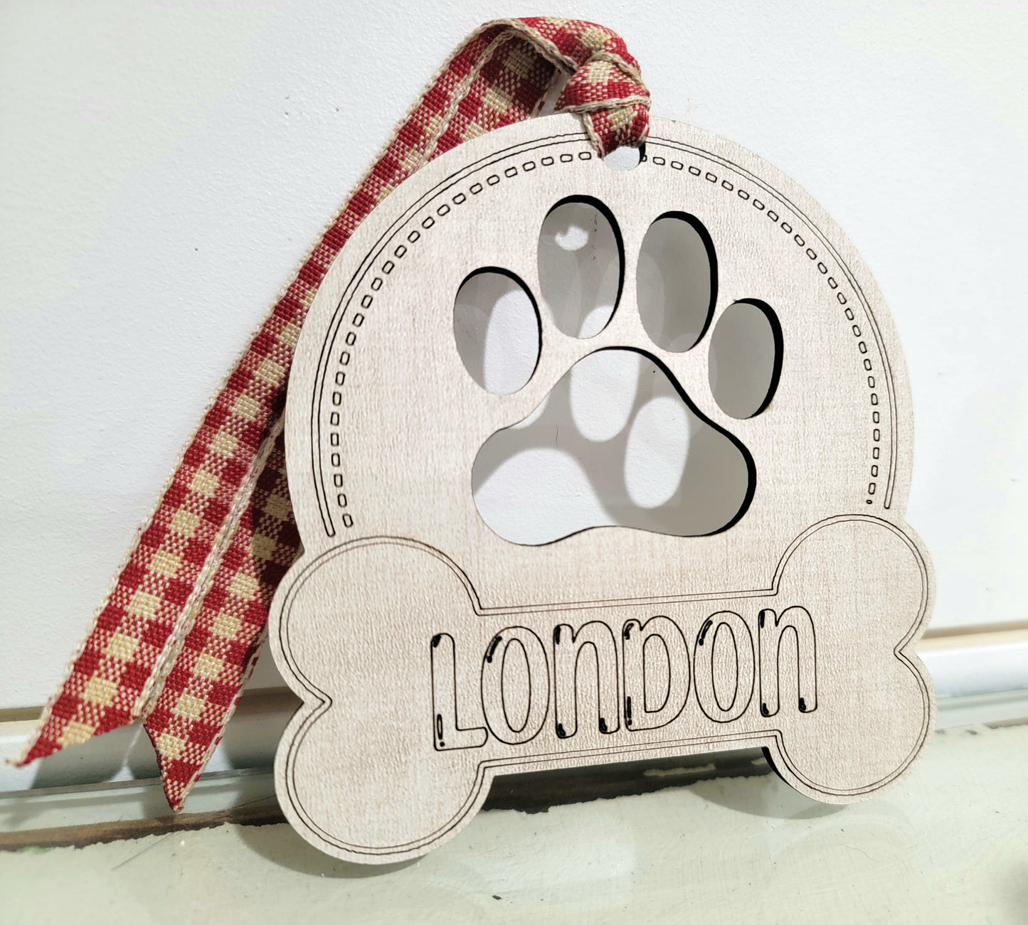 Dog Ornament, Stocking Tag, Linen