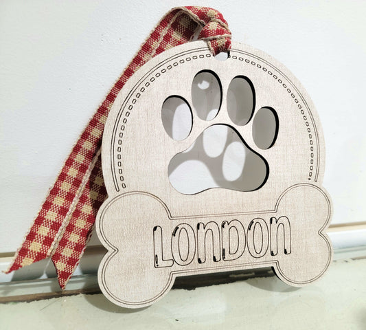 Dog Ornament, Stocking Tag, Linen