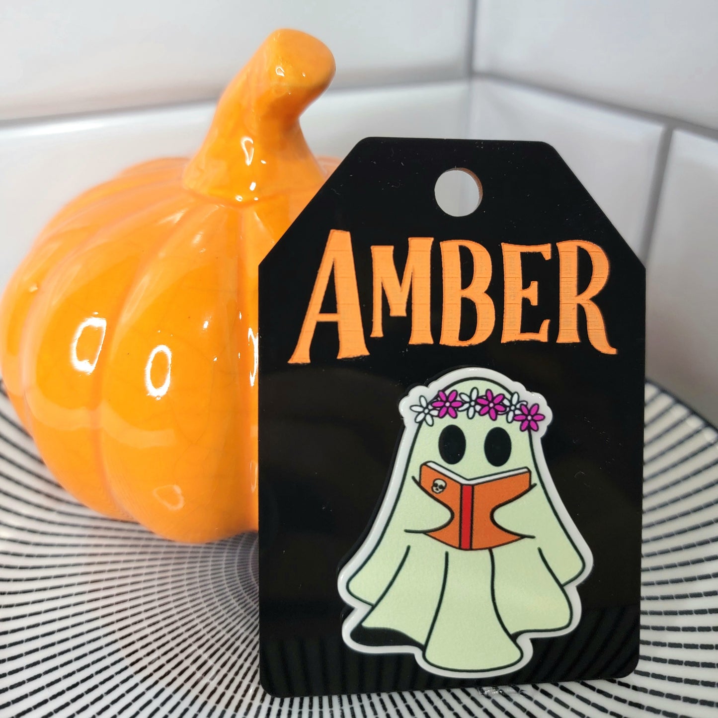 Halloween Bag Tag Ghost with Book